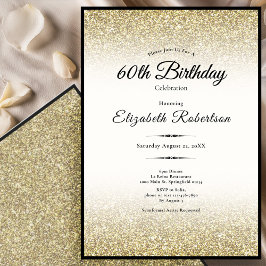 Elegante schwarze und goldene Glitter 60. Geburtst Einladung
