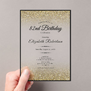 Elegante schwarze und goldene Glitter 82. Geburtst Acryleinladungen