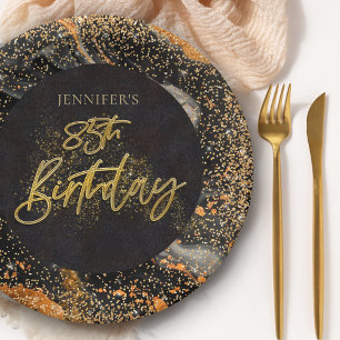 Elegante schwarze und goldene Glitter 85. Geburtst Pappteller