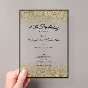 Elegante schwarze und goldene Glitter 95. Geburtst Acryleinladungen