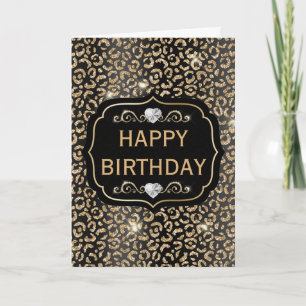 Elegante schwarze und goldene Glitter-Leopardenfle Karte
