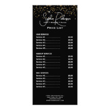 Elegante schwarze und goldene Glitter-Preisliste R