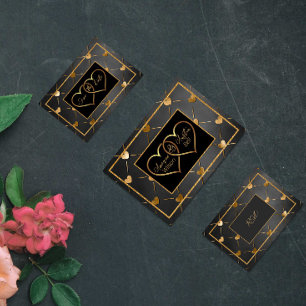 Elegante schwarze und goldene Herzen Einladung