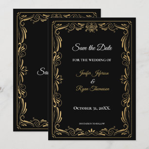 Elegante schwarze und goldene Hochzeit - Sichert e Ankündigung