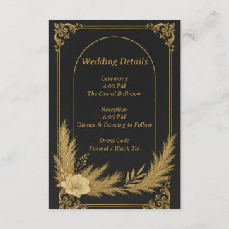 Elegante schwarze und goldene Hochzeits-Detailkart Begleitkarte