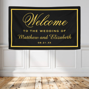 Elegante schwarze und goldene Hochzeitsbegrüßung Banner