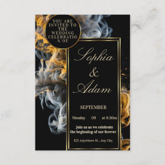 Elegante schwarze und goldene Hochzeitseinladung Begleitkarte