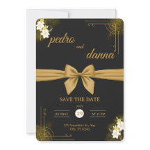 Elegante schwarze und goldene Hochzeitseinladung