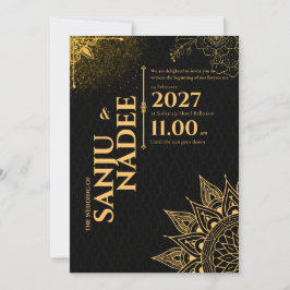 Elegante schwarze und goldene Hochzeitseinladung Einladung