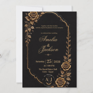 Elegante schwarze und goldene Hochzeitseinladung Einladung