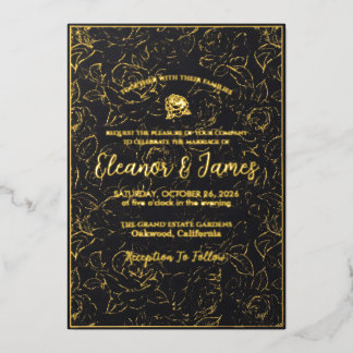 Elegante schwarze und goldene Hochzeitseinladung m Folieneinladung