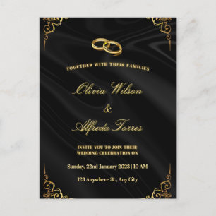 Elegante schwarze und goldene Hochzeitseinladung Postkarte