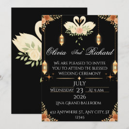 Elegante schwarze und goldene Hochzeitseinladungsv Einladung