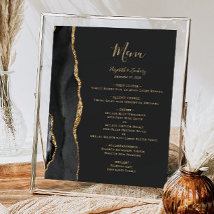 Elegante schwarze und goldene Hochzeitstisch-Menük Poster