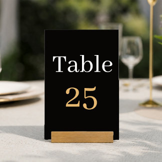 Elegante schwarze und goldene Hochzeitstisch-Numme Tischnummer