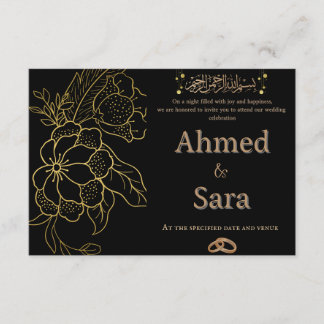 Elegante schwarze und goldene islamische Hochzeits Begleitkarte