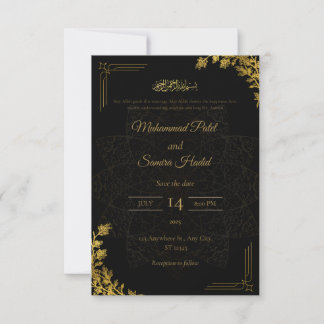 Elegante schwarze und goldene islamische Hochzeits Dankeskarte