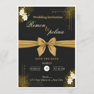 Elegante schwarze und goldene Luxus-Hochzeitseinla Einladung
