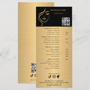 Elegante schwarze und goldene Makeup-Preisliste Menükarte