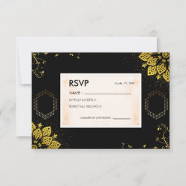 Elegante schwarze und goldene Mandala-Hochzeits-RS RSVP Karte