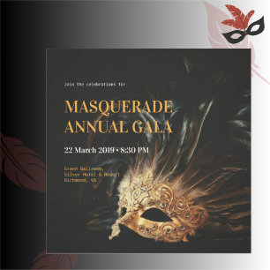 Elegante schwarze und goldene Maskenball-Einladung Einladung