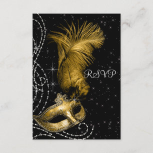 Elegante schwarze und goldene Maskenparty-RSVP RSVP Karte
