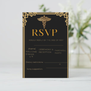 Elegante schwarze und goldene medizinische RSVP-Ka RSVP Karte