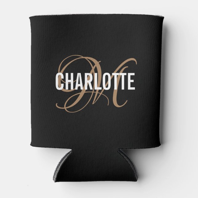 Elegante schwarze und goldene Monogrammnamen könne Dosenkühler (Vorderseite)