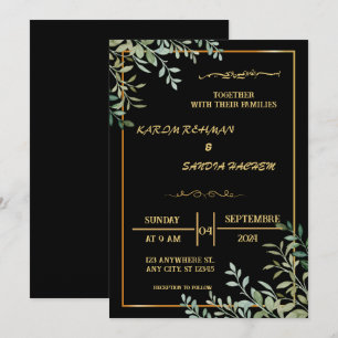 Elegante schwarze und goldene muslimische Hochzeit Einladung