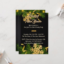 Elegante schwarze und goldene Neujahrs-Einladung 5 Einladung