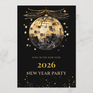 Elegante schwarze und goldene Neujahrs-Einladungsk Einladung