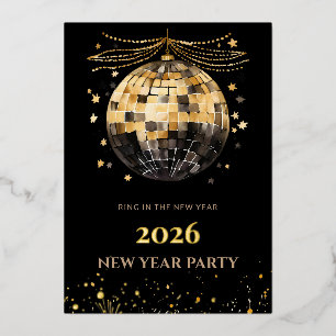 Elegante schwarze und goldene Neujahrs-Einladungsk Folieneinladung
