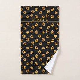 Elegante schwarze und goldene Paw Print Custom Dog Handtuch