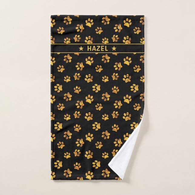 Elegante schwarze und goldene Paw Print Custom Dog Handtuch (Handtuch)