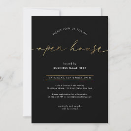 Elegante schwarze und goldene Schrift Geschäftserö Einladung