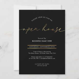 Elegante schwarze und goldene Schrift Geschäftserö Einladung