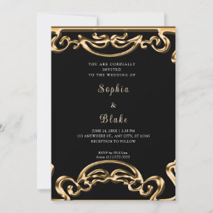 Elegante schwarze und goldene Scroll-Kunst Deco-Ho Einladung