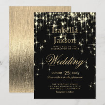 Elegante schwarze und goldene Sternenlichter-Hochz