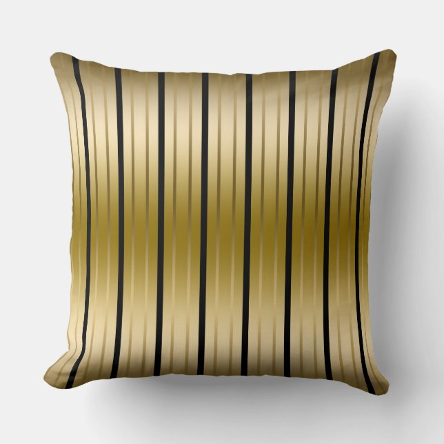 Elegante schwarze und goldene Streifen Kissen (Vorderseite)