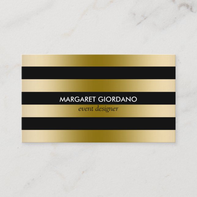 Elegante schwarze und goldene Streifen Visitenkarte (Vorderseite)