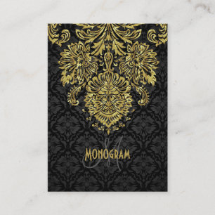 Elegante schwarze und goldene Töne florale Damasku Visitenkarte