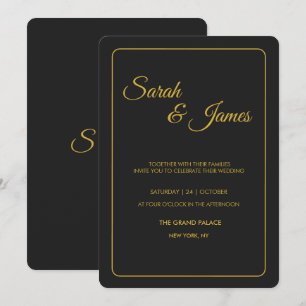 Elegante schwarze und goldene typografische Hochze Einladung