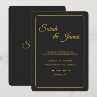 Elegante schwarze und goldene typografische Hochze Einladung