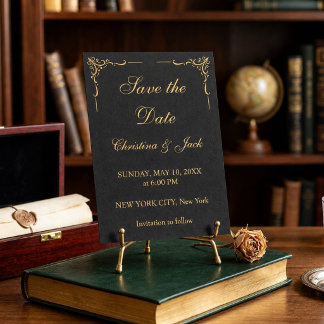 Elegante schwarze und goldene verzierte Schnörkel Save The Date