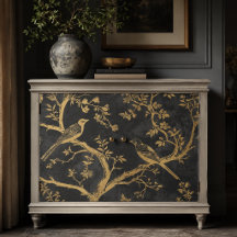 Elegante schwarze und goldene Vogeldekoupage