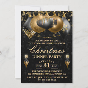 Elegante schwarze und goldene Weihnachtsbaumanhäng Einladung