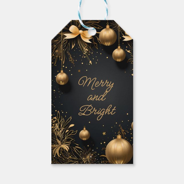 Elegante schwarze und goldene Weihnachtsmarken Cus Geschenkanhänger (Vorderseite)