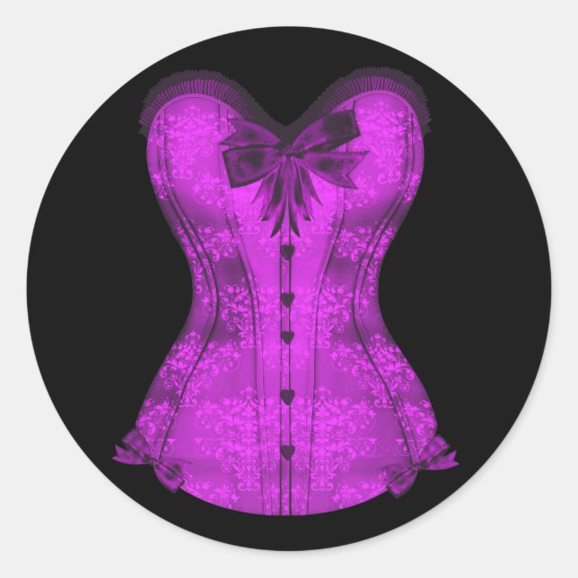 Elegante schwarze und Lila Korsett-Sticker Runder Aufkleber (Vorderseite)