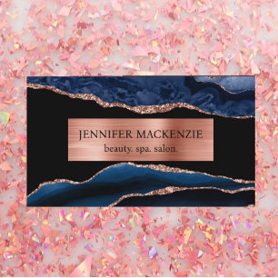 Elegante schwarze und marineblaue Rosen-Gold-Achat Visitenkarte