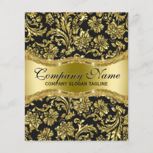 Elegante schwarze und metallische goldene florale  flyer